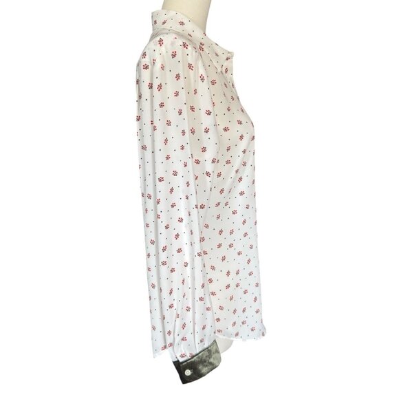 Loft White Floral Collared Long Sleeve Button Up Lightweight Blouse Women's Sz M - Picture 5 of 10